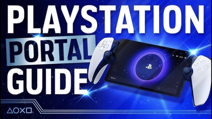 PlayStation Portal Guide banner featuring Sony’s handheld remote play device with DualSense-style controllers on a glowing blue background.
